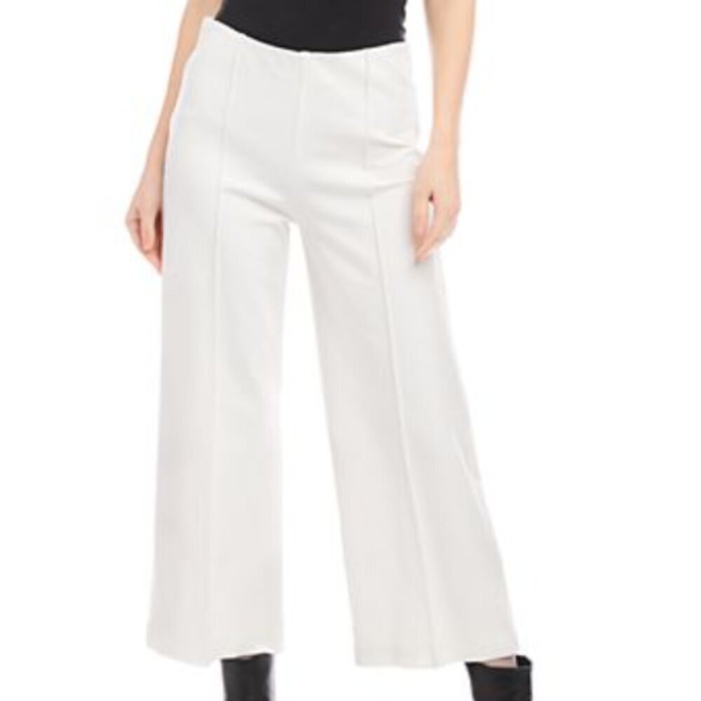 Jones New York Ivory Pintuck Wide-Leg Pull-on Trouser Cropped Pleat White Pants